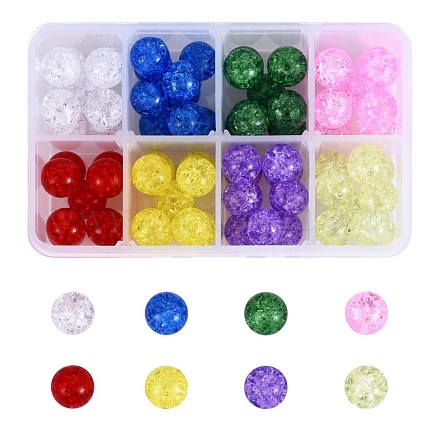80 pièces 8 couleurs perles rondes en verre craquelé transparent brins CCG-SZ0001-09-1