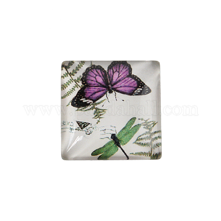 Farfalla stampata cabochon quadrati di vetro GGLA-N001-20mm-C20-1