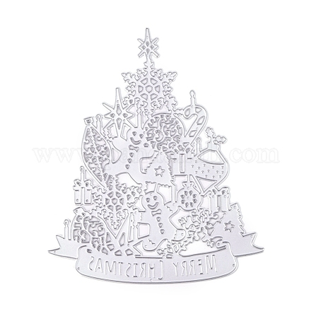 クリスマス炭素鋼切断ダイステンシル  DIYスクラップブッキング/フォトアルバム用  装飾的なエンボス印刷紙のカード  クリスマスツリー  マットプラチナカラー  140x115.3x0.8mm X-DIY-K015-08-1