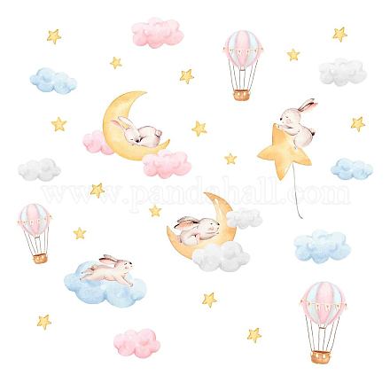 Superdant coloré nuage lapin autocollant mural lune et étoile décoration murale montgolfière stickers muraux vinyle mur art décalque pour pour chambre de bébé chambre salon crèche maternelle décorations DIY-WH0228-570-1
