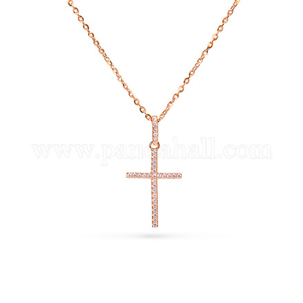 TINYSAND CZ Jewelry 925 Sterling Silver Cubic Zirconia Cross Pendant Necklaces TS-N017-RG-18-1