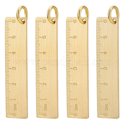 DELORIGIN 4Pcs Small Metal Ruler Keychain 6cm Brass Gold Straight Ruler Bar Metric Measurement Tool Decoration Key Ring Ornaments Pendants Ruler Bookmark Keychain Accessories for Students Car KK-WH0062-69G-1