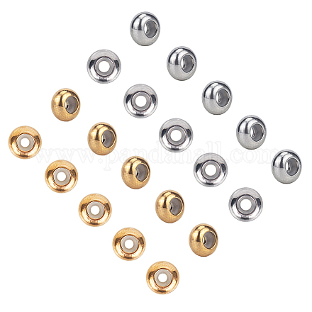 UNICRAFTALE 20pcs 2 Colors 6mm Rondelle Stopper Beads 304 Stainless Steel Slider Beads with Plastic Golden & Stainless Steel Color Beads Finding for Jewelry Making STAS-UN0002-36-1
