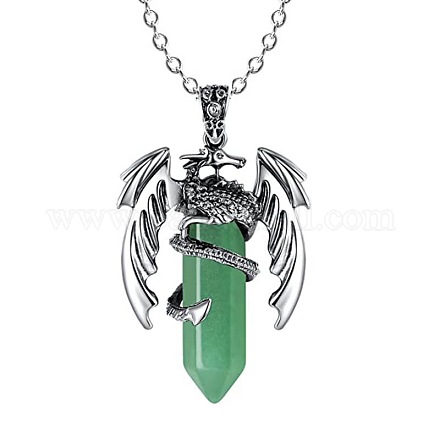 Natürliche grüne Aventurin-Kugel mit Drachen-Anhänger-Halskette mit Ketten aus Zinklegierung PW-WG99720-02-1