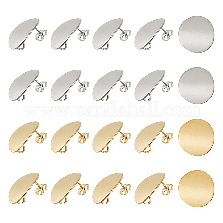 UNICRAFTALE 20pcs 20mm Stainless Steel Stud Earring Findings Curved Flat Round with 3mm Loop Stud Earrings with Ear Nuts Golden & Stainless Steel Color Earring for Earring Jewelry Making STAS-UN0001-04-1