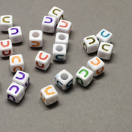 Perline europee di grandi dimensioni con lettere acriliche colorate SACR-Q104-02U-1