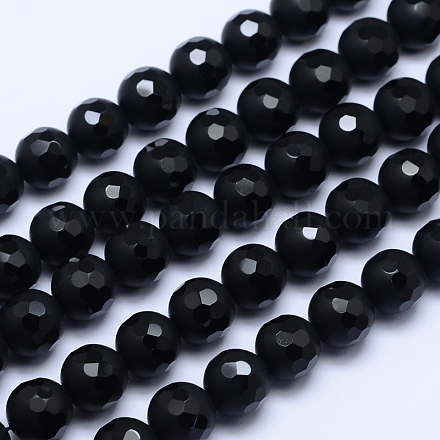 Faceted Round Natural Black Onyx Beads Strands G-L417-11-12mm-1