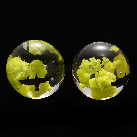 透明エポキシ樹脂ビーズ  中にプラスチックのカモメがいる  片穴  ラウンド  緑黄  20mm  穴：1mm RESI-N024-001D-1