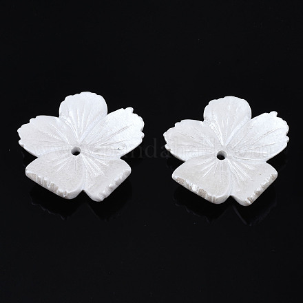 不透明樹脂ビーズキャップ  5花びら  花  ホワイト  29x30x7mm  穴：2mm RESI-S364-56-1