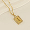 304 Stainless Steel Micro Pave Clear Cubic Zirconia Rectangle with Hollow Letter Pendant Necklaces, Real 18K Gold Plated, Letter I, 17.72 inch(45cm)