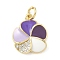 Brass Micro Pave Cubic Zirconia Pendants, with Enamel, Flower, Lead Free & Cadmium Free, Rack Plating, Long-Lasting Plated, with Jump Ring, Real 18K Gold Plated, 15.5x13x2.5mm, Hole: 3mm