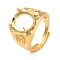 Rack Plating Oval Brass Micro Pave Cubic Zirconia Wide Adjustable Solitaire Ring Components, 4 Claw Prong Ring Settings, Long-Lasting Plated, Golden, Tray: 13x9mm, Inner Diameter: 20mm