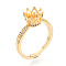 Crown Shape Brass Micro Pave Clear Cubic Zirconia Cup Peg Ring Settings, Adjustable Ring Settings for Half Drilled Beads, Real 18K Gold Plated, 9.2mm, US Size 6 3/4(17.1mm)