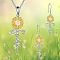Alloy Pendant Necklaces & Stud Dangle Earrings Sets, Platinum, Flower, 470mm
