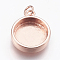 Brass Pendant Cabochon Settings, Plain Edge Bezel Cups, Flat Round, Rose Gold, Tray: 12mm, 18x14.5x3.5mm, Hole: 2mm