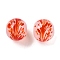 Handmade Lampwork Beads, Round with Flower, Coral, 12x12~12.5mm, Hole: 1.2~1.6mm