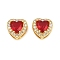 Brass Pave Cubic Zirconia Beads, with Glass, Long-Lasting Plated, Rack Plating, Cadmium Free & Lead Free, Heaet, Golden, Red, 9.5x9.5x6mm, Hole: 1.6x3mm