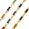 Brass Glass Rectangle Link Chains, with Spool, Long-Lasting Plated, Soldered, Lead Free & Cadmium Free, Rack Plating, Real 18K Gold Plated, Colorful, 14.5x4x2mm