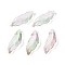 Baking Painted Transparent Glass Pendants, Leaf, Two Tone, Misty Rose, 26~26.5x9~9.5x6.5~7.5mm, Hole: 1.2~1.5mm, about 917pcs/1000g