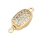 Brass Micro Pave Clear Cubic Zirconia Box Clasps, with Glass, Oval, Real 18K Gold Plated, 18x7.5x6mm, Hole: 1.4mm and 1.2mm