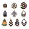 40Pcs 10 Style Zinc Alloy Chandelier Components Links, with Enamel & Rhinestone, Flat Round & Rhombus & Teardrop & Fleur-de-lis & Rhombus, Mixed Color, 23.5~44x18~28x2~4mm, Hole: 1~2mm, 4pcs/style
