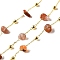 Handmade Natural Carnelian Chip Beaded Chains, Soldered, with Rack Plating Brass Findings, Long-Lasting Plated, Lead Free & Cadmium Free, with Spool, Real 18K Gold Plated, 5~14x2~7x3~7mm