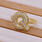 Brass Micro Pave Clear Cubic Zirconia Initial Cuff Rings, Golden, Letter Q, Inner Diameter: Adjustable