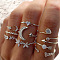 10Pcs Alloy with Crystal Rhinestone Finger Rings, Moon/Teardrop/Flower, Platinum, Inner Diameter: 16~19mm