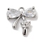 Brass Pave Clear Cubic Zirconia Charms, Bowknot with Flower, Platinum, 12.5x12.5x3mm, Hole: 1.4mm