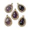 Natural Purple Fluorite Faceted Teardrop Pendants, Rack Plating Brass Micro Pave Clear Cubic Zirconia Drop Charms, Golden, 25x16.5x5.5mm, Hole: 1.4mm