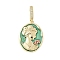 Brass Enamel Pendants, with  Brass Micro Pave Cubic Zirconia Clasp, Oval with Women Pattern, Lime Green, 25.5x19x4mm, Hole: 8x4.5mm