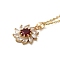 Brass Micro Pave Cubic Zirconia Flower Pendant Necklaces for Women, 201 Stainless Steel Cable Chain Necklaces, Dark Red, 15.94 inch(40.5cm)
