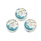 UV Plating Transparent Glass Beads, Iridescent, Flat Round, with Enamel, Dark Cyan, 15x8.5mm, Hole: 1.2mm