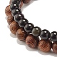 2Pcs 2 Style Natural Obsidian & Lava Rock & Wenge Wood Stretch Bracelets Set with Lotus Charm and Buddha Head BJEW-JB07615-6