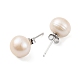 Orecchini a bottone con perle rotonde di perle naturali EJEW-E298-01F-02P-2