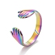 Ion Plating(IP) Rainbow Color 304 Stainless Steel Double Hand Hug Open Cuff Ring for Women RJEW-C025-08A-M-1
