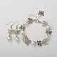 Set di gioielli di perle di vetro alla moda per le ragazze: braccialetti a farfalla e orecchini pendenti SJEW-PJS330-1