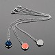 Silver Color Plated Flat Round Brass Druzy Resin Pendant Necklaces NJEW-JN01163-1