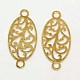 Flat Oval with Floral Pattern Connectors Brass Filigree Link Joiners KK-M005-04-2