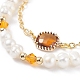 Natural Pearl & Glass Beaded Multi-strand Bracelet with Brass Cable Chains for Women BJEW-TA00077-03-4