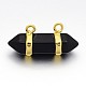 2-Hole Natural Obsidian Bullet Pointed Pendants G-O036-13-1