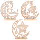 イードムバラク木製装飾品  ラマダン木製卓上装飾  月と星と言葉  湯通しアーモンド  3のセット/袋 WOOD-GF0001-08-1