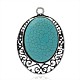 Antique Silver Tone Alloy Dyed Synthetic Turquoise Big Pendants PALLOY-J364-04AS-1