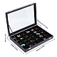 SUPERFINDINGS 30 Grids PU Leather Jewelry Display Case Black Velvet Jewellery Box Rectangle Jewellery Tray Storage Case with Clear Transparent Glass Window for Earrings Necklace Bracelets Storage VBOX-WH0003-18-2