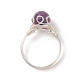 天然宝石の編み込みビーズの指輪  女性のための銅線ラップジュエリー  銀  内径：usサイズ7 1/4（17.5mm）  4個/セット RJEW-TA00066-5