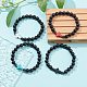 Bracelet extensible en perles de corss en bois naturel et turquoise synthétique et hématite BJEW-JB09622-2