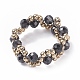 Natürlicher Topas-Kristall & geflochtener Perlen-Fingerring aus Glassamen RJEW-JR00465-03-4