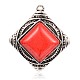 Antique Silver Plated Rhombus Alloy Dyed Synthetic Turquoise Pendants PALLOY-E399-02AS-1