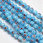 Chapelets de perles rondes de millefiori en verre, bleu ciel, 7.6~8mm, Trou: 1mm, Environ 48 pcs/chapelet, 14.9 pouce