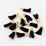 Suede Tassels, with CCB Plastic Findings, Nice for DIY Earring or Cell Phone Straps Making, Golden, Black, 38x10mm, Hole: 2mm